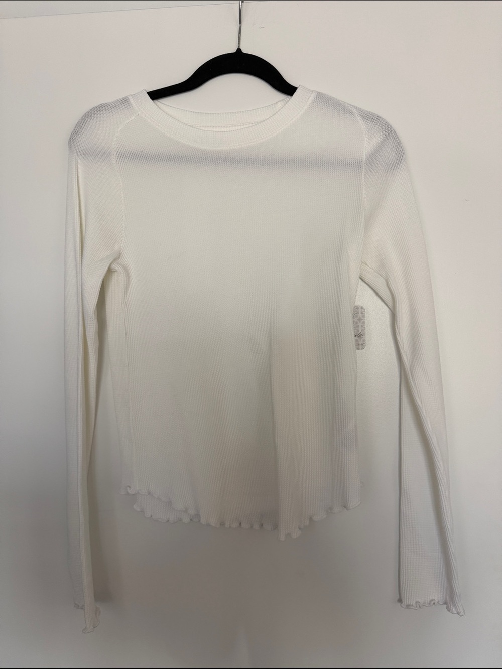 Free People Cream Ribbed Long-Sleeve Crewneck Top
